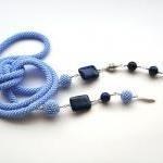 Blue Beads Crochet Rope Necklace -lariat- Belt..