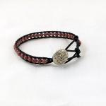 Black Leather Wrap Bracelet With Rodonite Beads